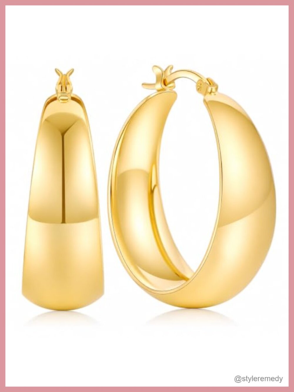 14K Gold Hoop Earrings for Women Wide Flat Snap Closure Lightweight